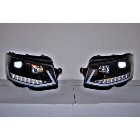 Set Of Headlamps Real Day Light Volkswagen T6 Black DRL