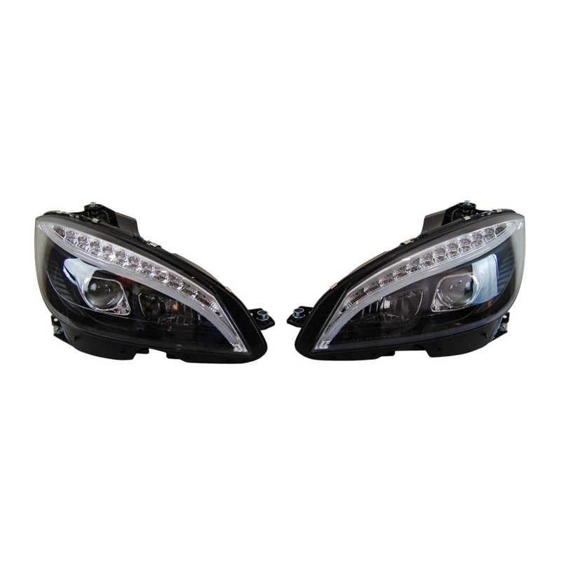 Set Of Headlamps Day Light Mercedes W204 2007-2010 Black Flashing Led